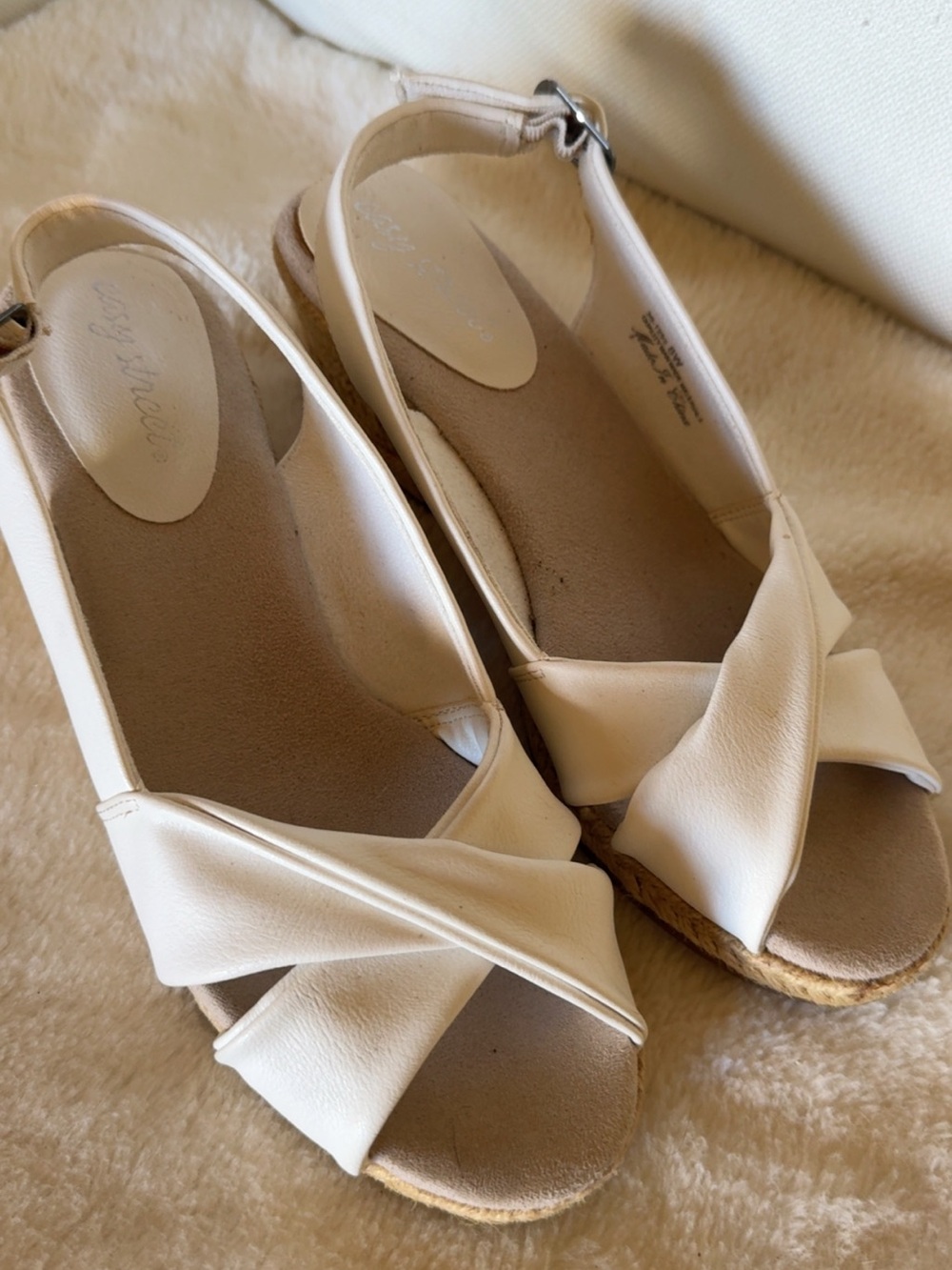 easy street Ivory Cross‑Strap Slingback Wedge Sandals